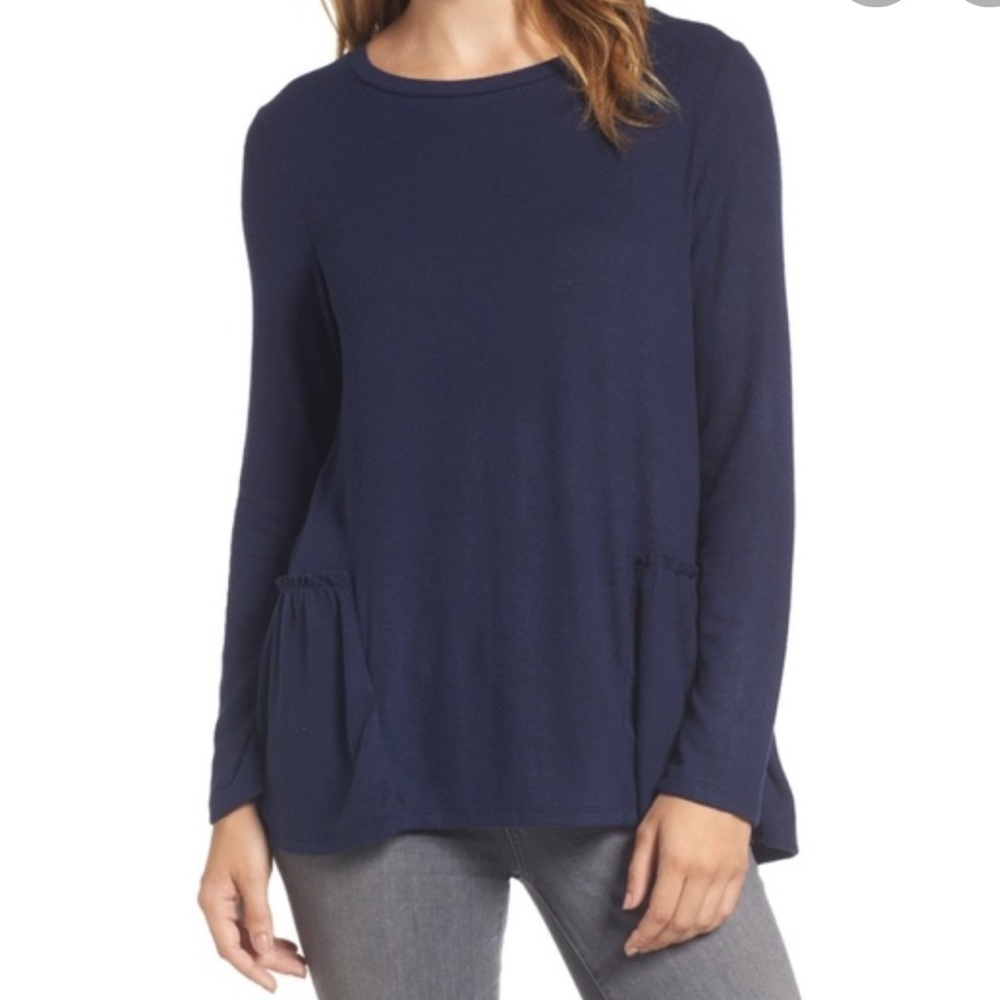 Caslon  long sleeve navy peplum top shirt s
